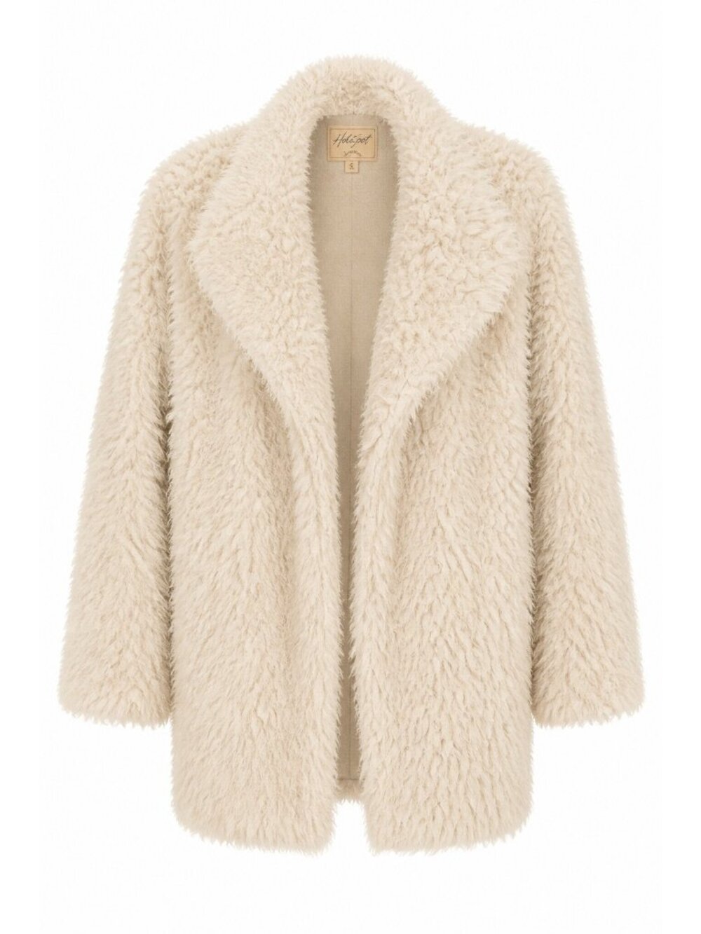 White Crow Women’s Creme Faux Fur Fuzzy Lined Open Front Jacket Collar Large